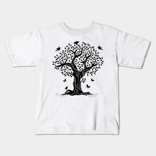 "Symphonie Naturelle : Danse des Papillons et Chant des Oiseaux dans l'Arbre Noueux" Kids T-Shirt